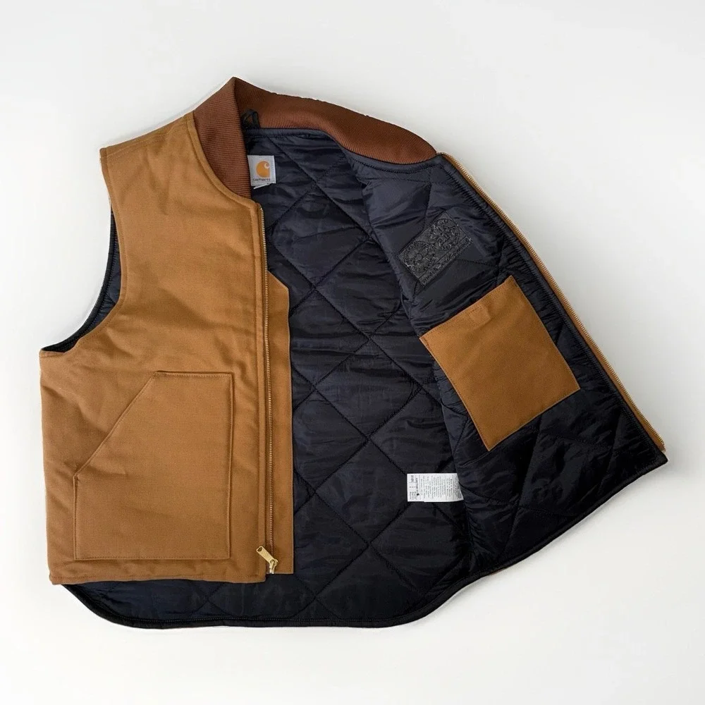 Carhartt Duck Arctic Quilt Lined Vest Brown Mens L Workwear V01 BRN Embroidered